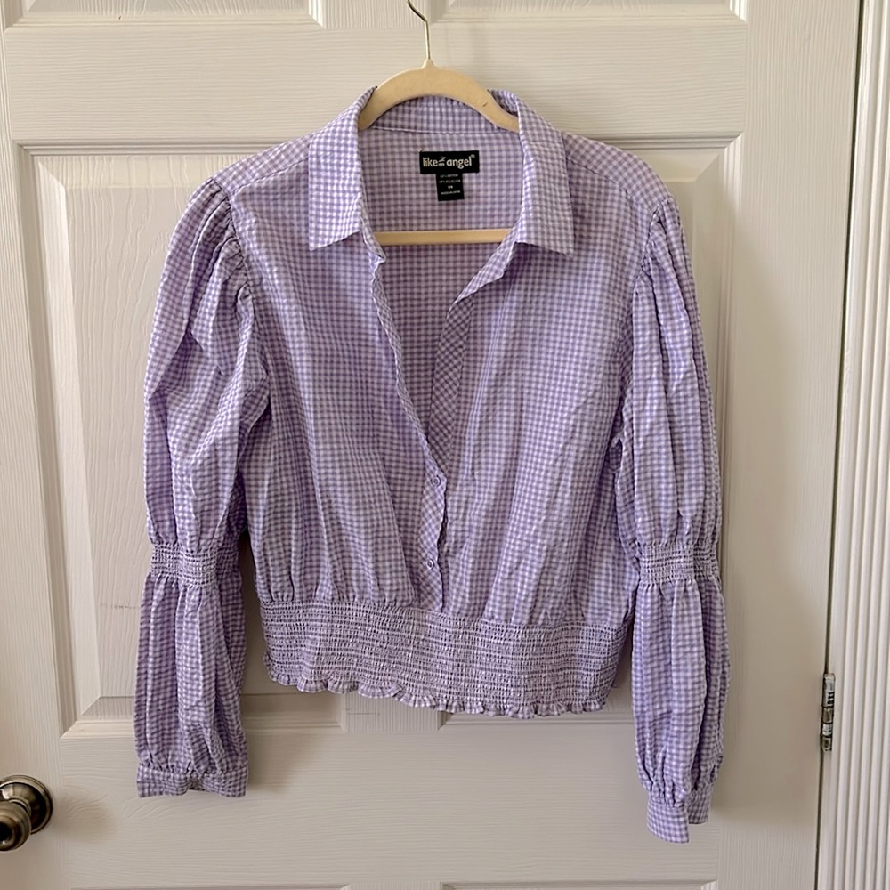 3X lavender gingham crop top